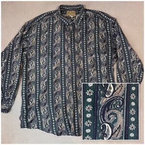 Vintage Bruno Italy 100% Silk Button Down Shirt Floral Paisley Print Men’s XL
